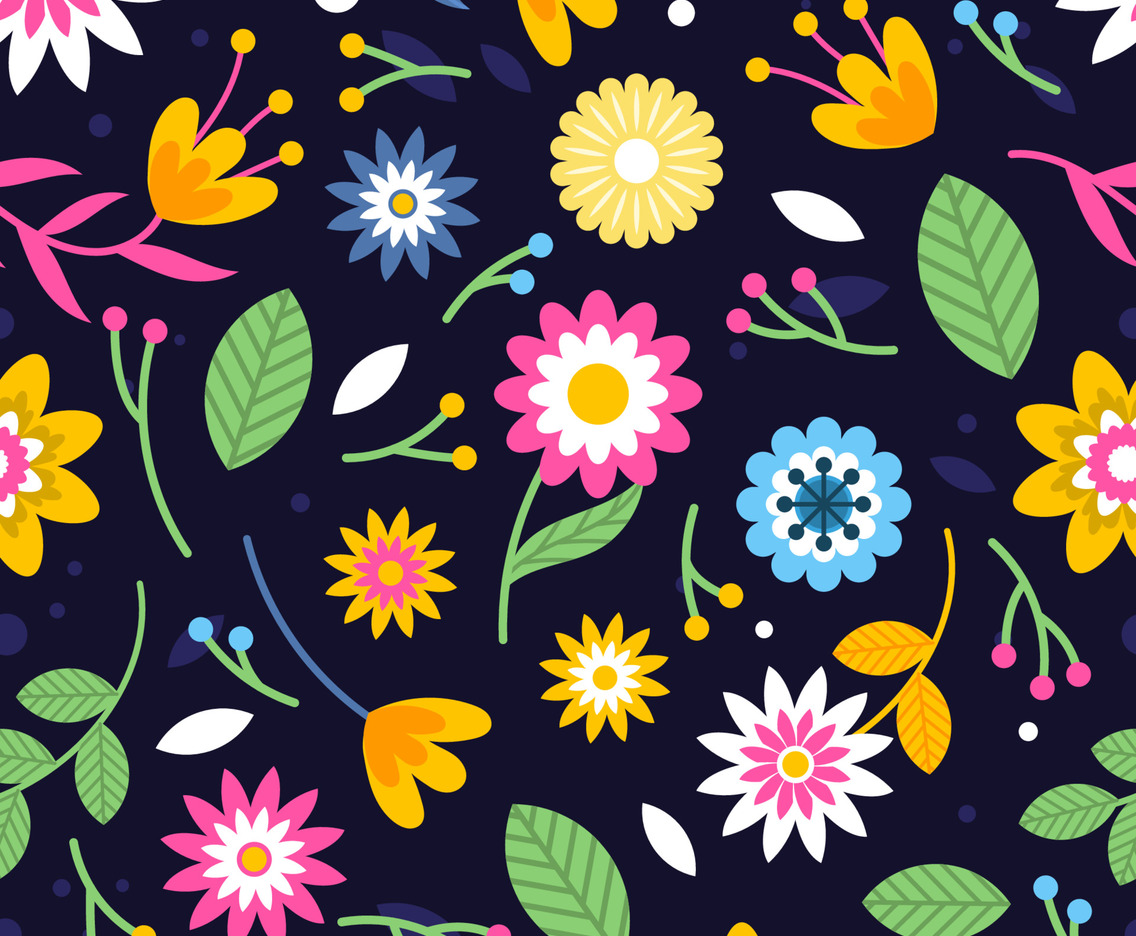 Colorful Flat Floral Seamless Pattern