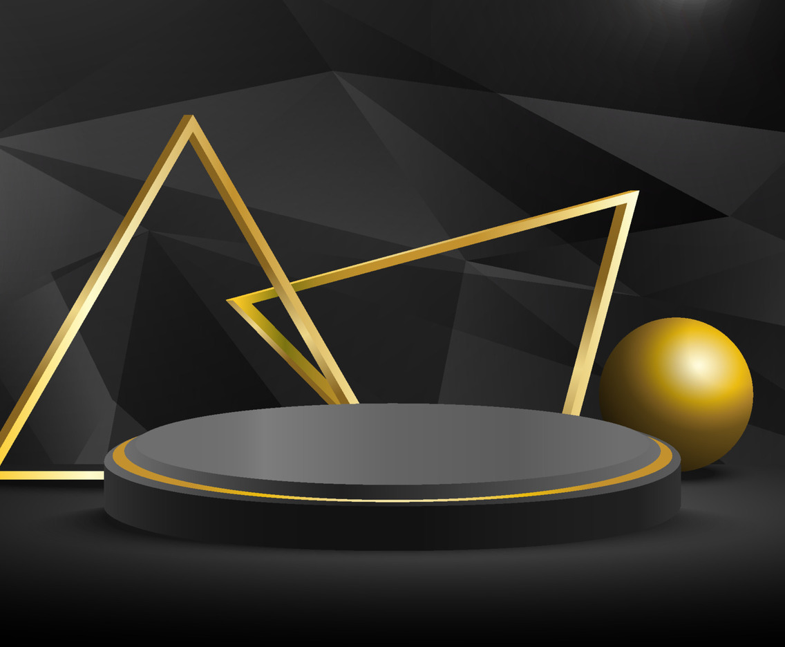 Gold Black Podium With Geometric Wall Background