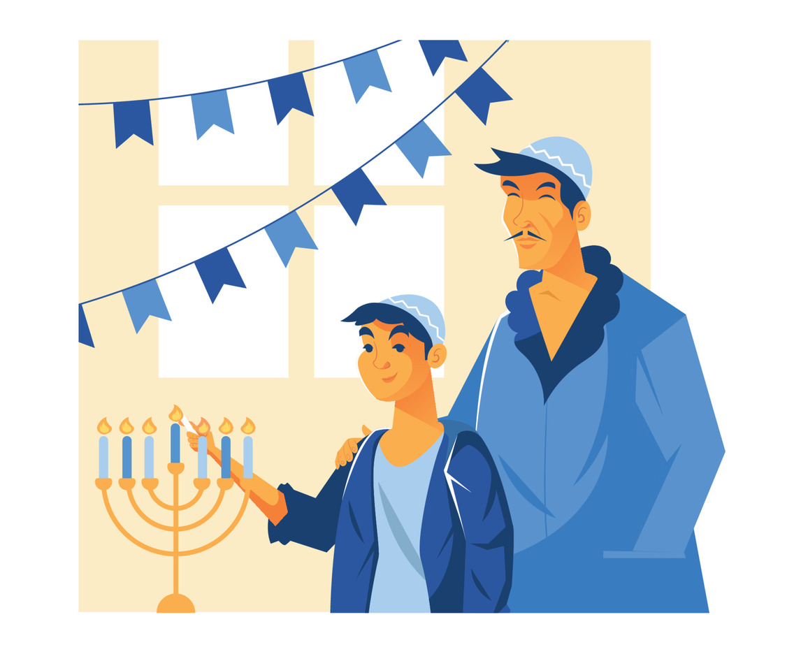 Son and Dad Celebrate Hanukkah