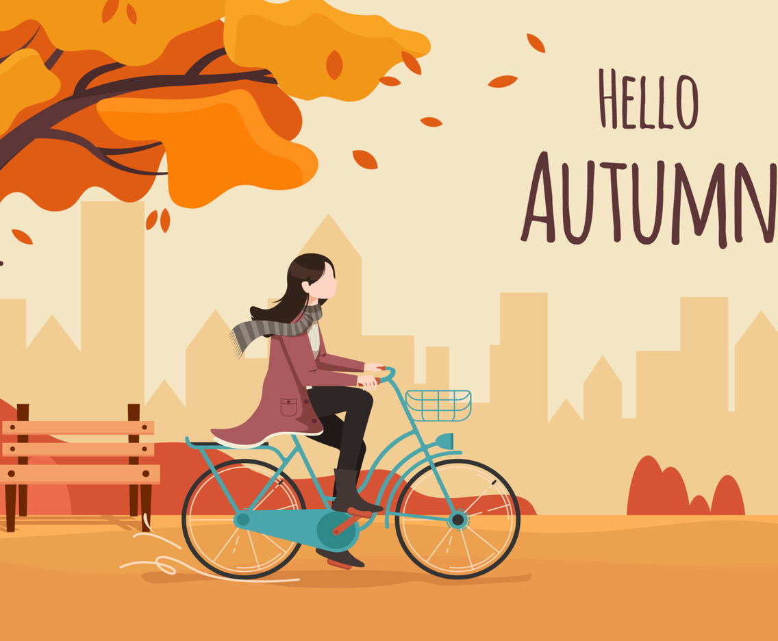 Woman Ride Bicycle at the Park on Autumn