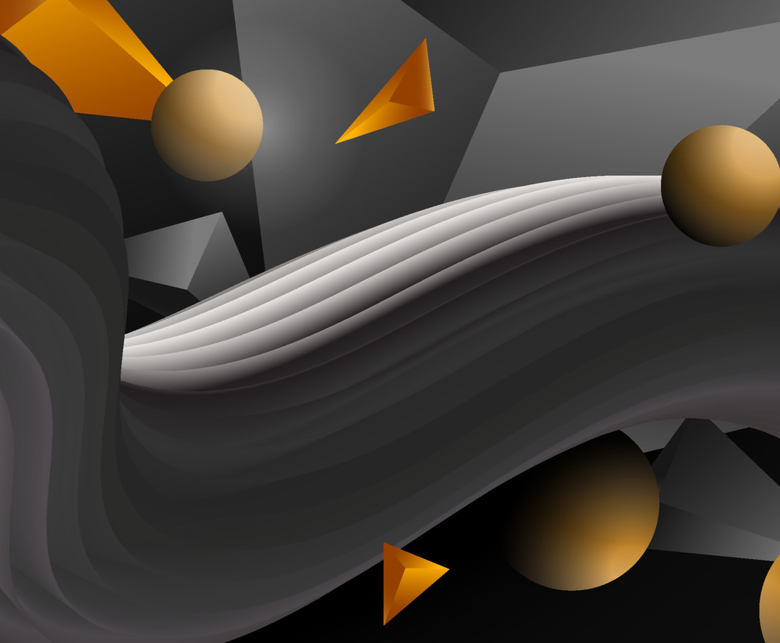 Black 3D Fluid With Gold Ball Background