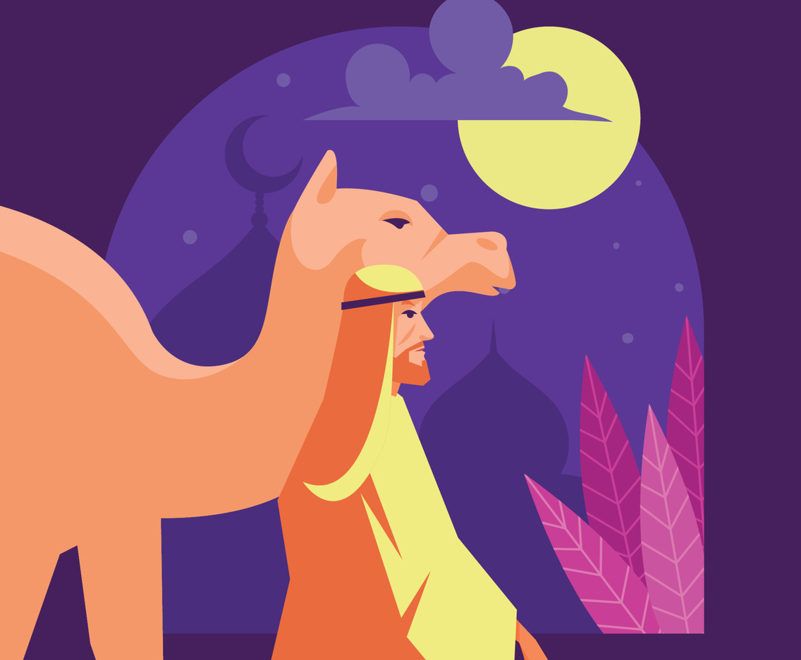Man Guiding a Camel on The Night of Isra Miraj