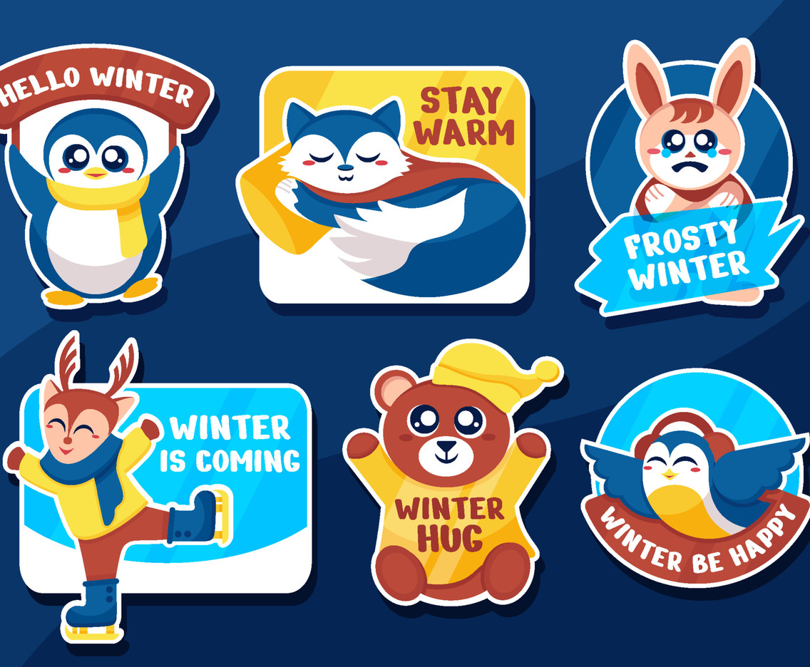 Cute Winter Animals Sticker Set Collection