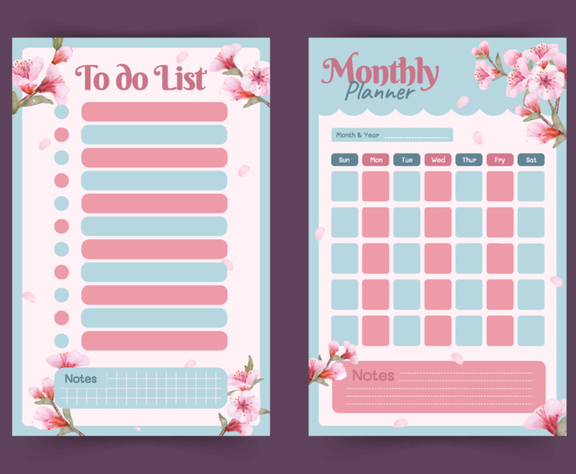 Planner Template with Peach Blossom Design