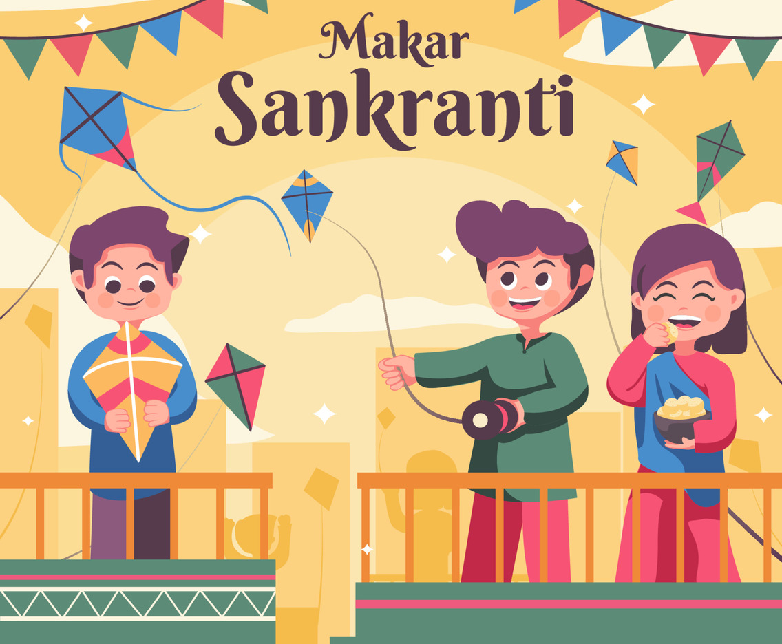 Kids Playing Kite For Celebrate Makar Sankrati
