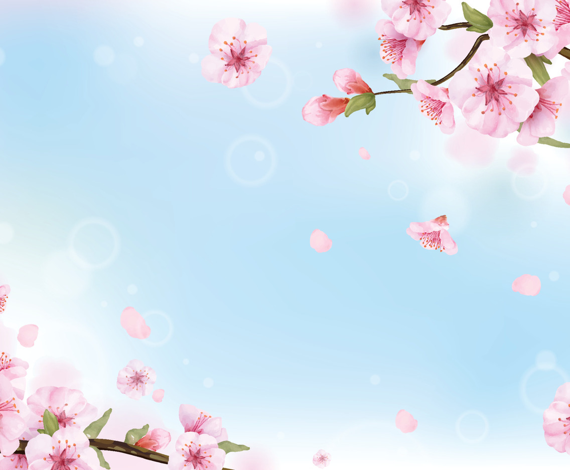 Blooming Peach Flower Background in Watercolor