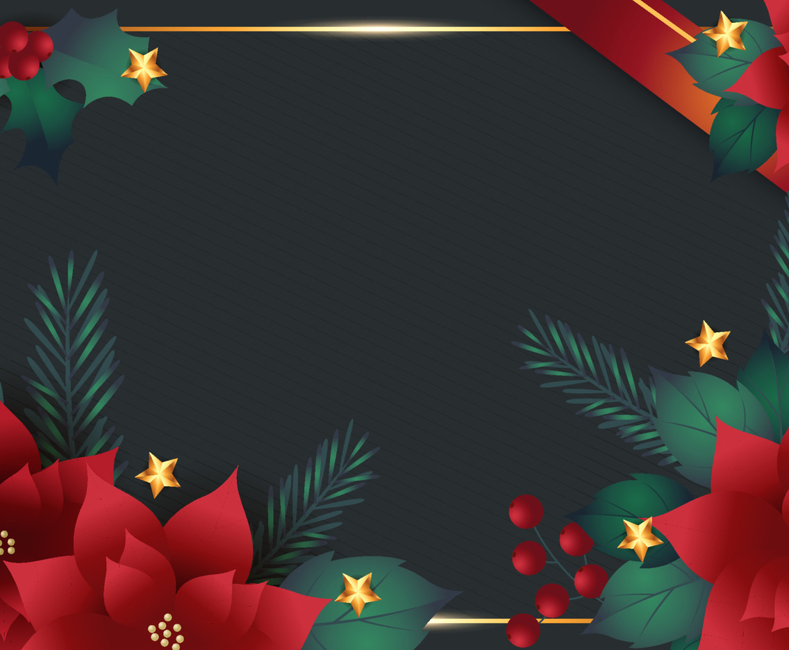 Poinsettias Background With Red Winter Flowers