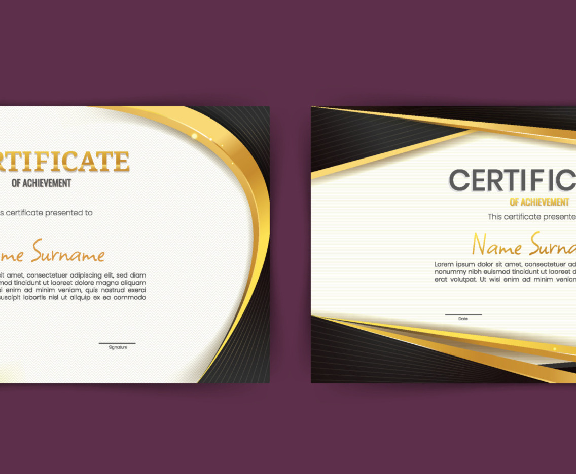 Two Set of Certificate of Achievement with Gold Badge Design