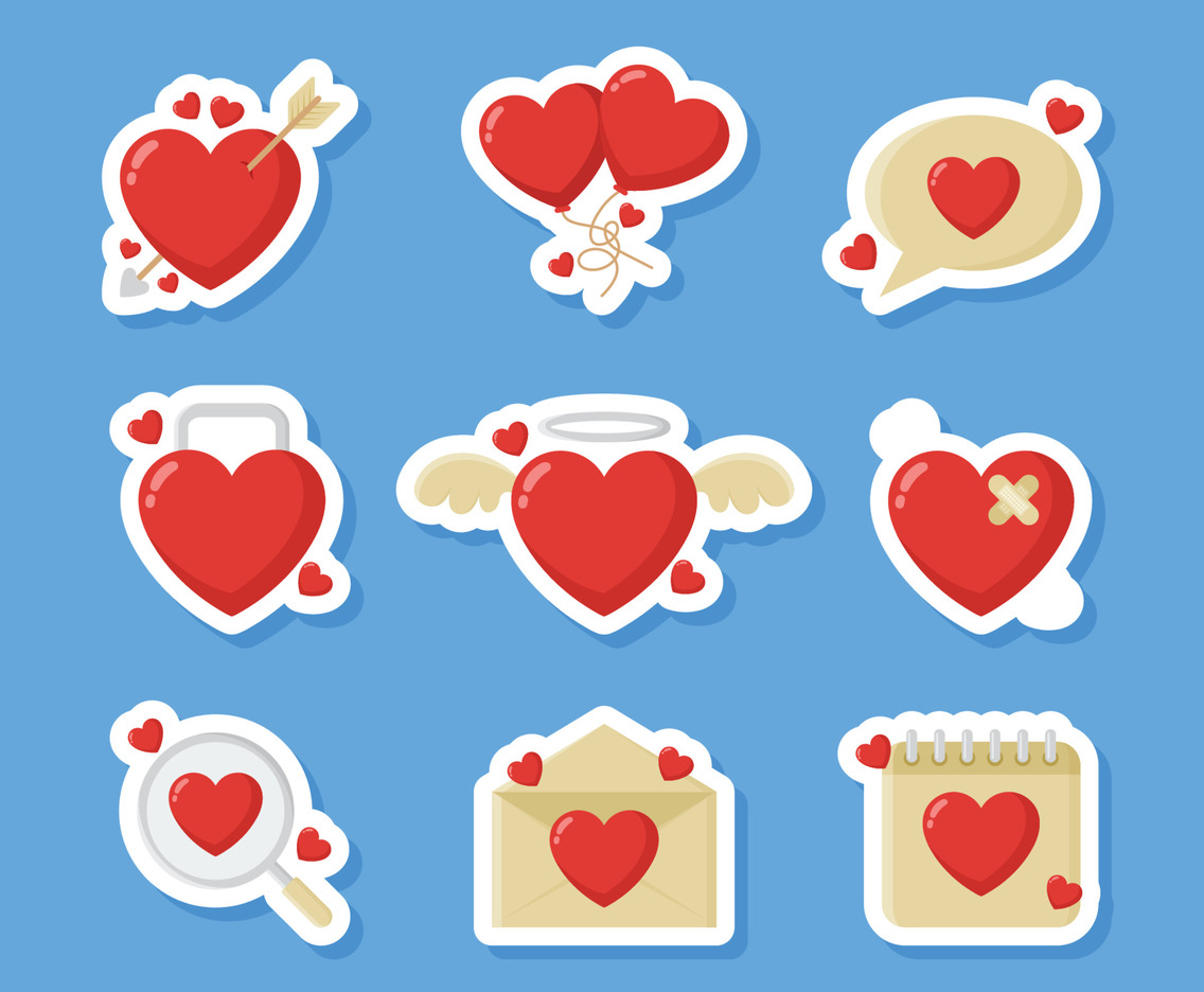 Set Of Valentine Journal Element Stickers