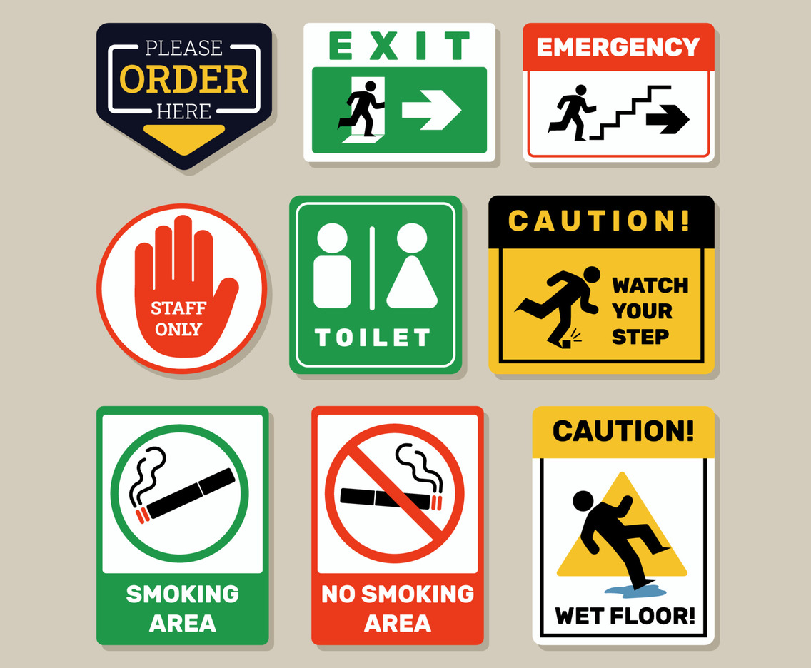 Various Sticker of Signs That are Common in Restaurants