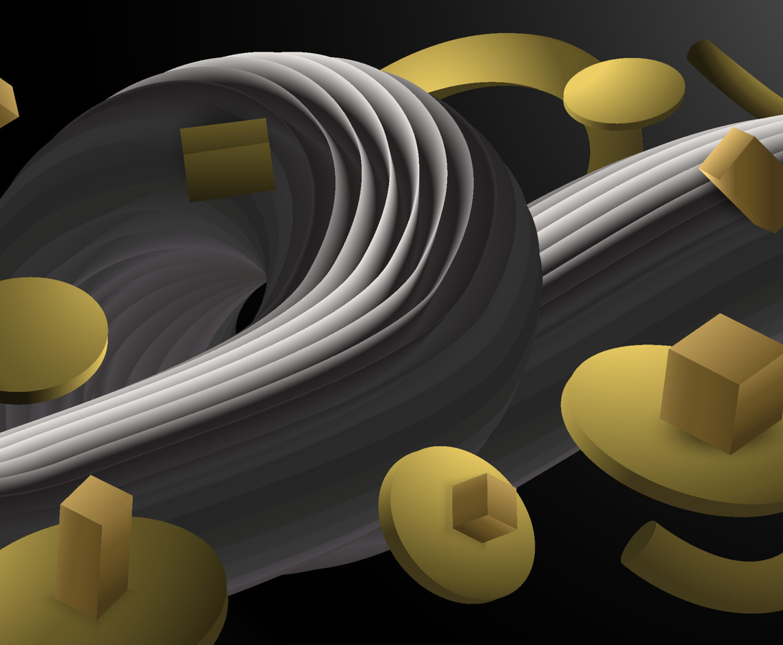 3D Black Fluid With Squares And Circles Background