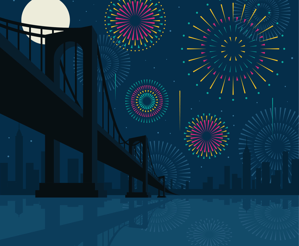 Fireworks at Night Cityscape