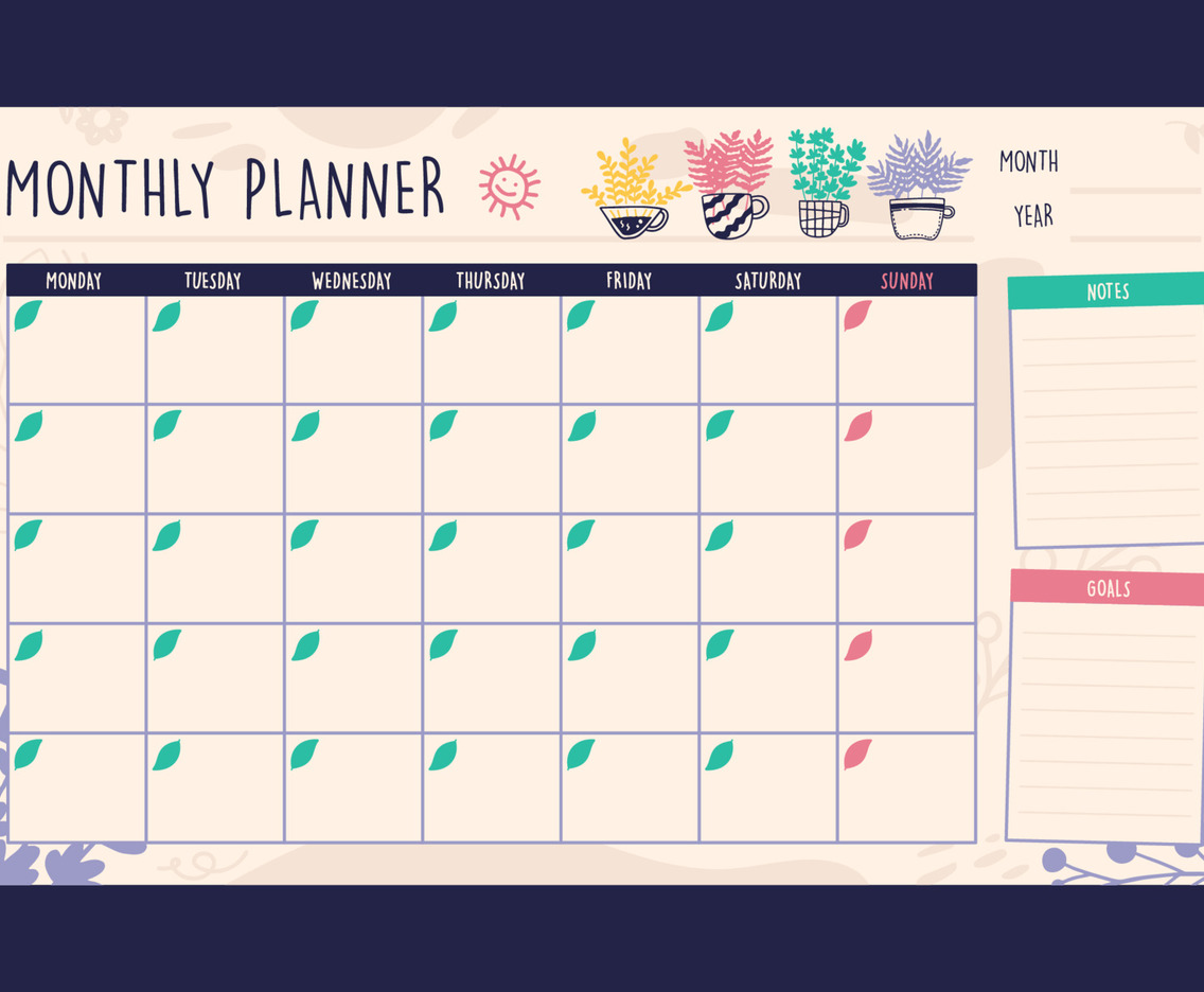 Colorful Vintage Plants Monthly Planner