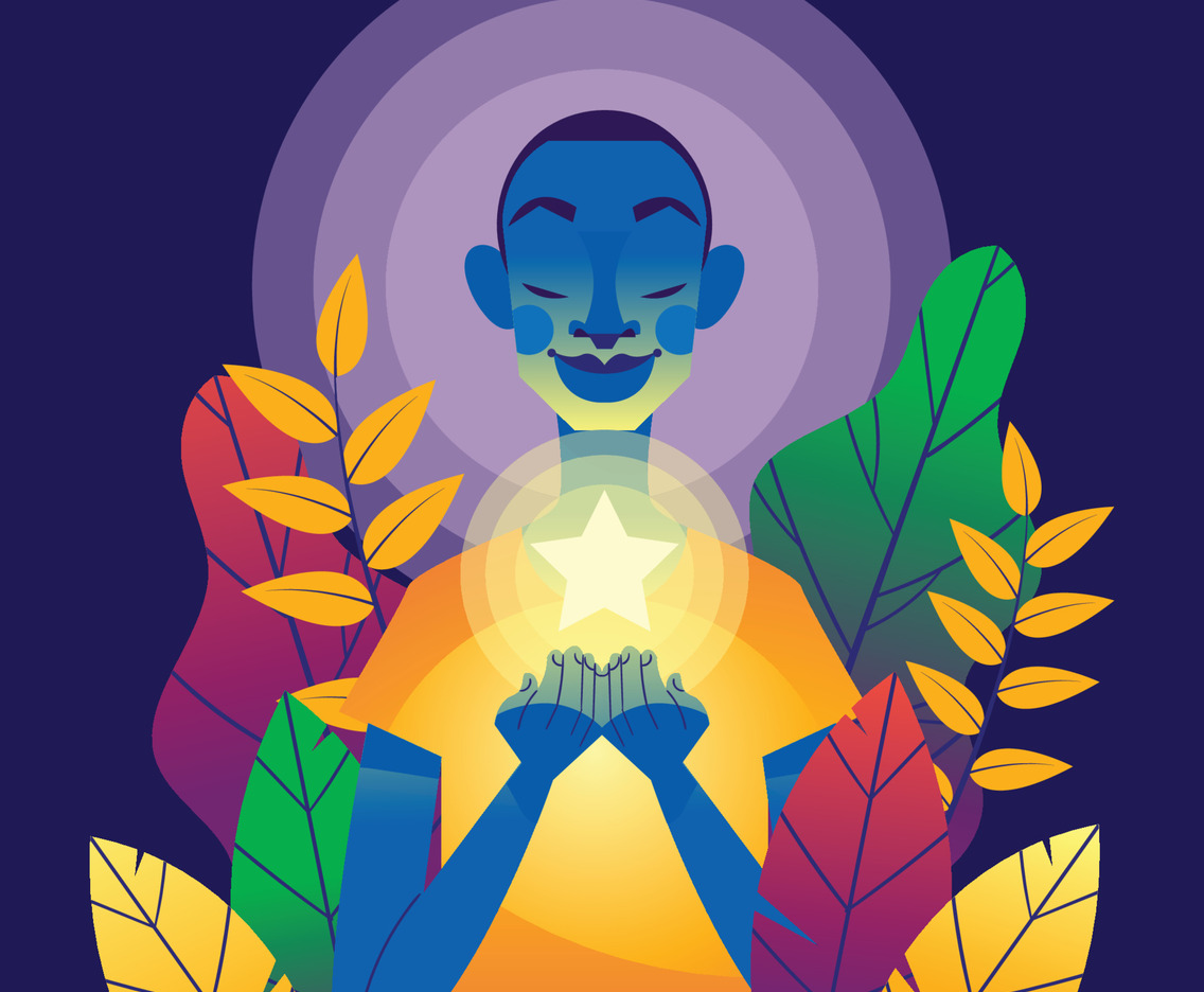 African-American Boy With Shining Star in His Hands