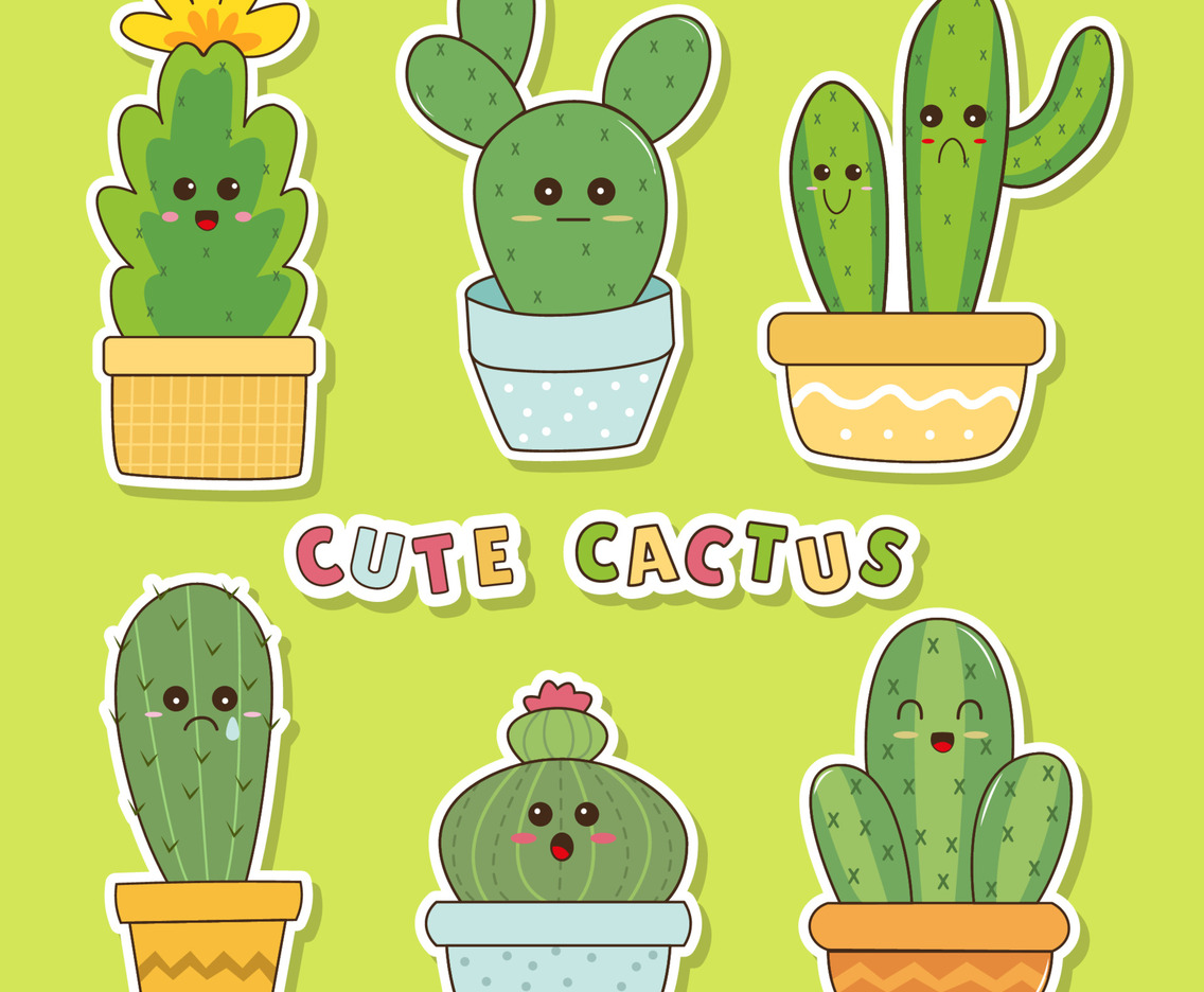 Cute Cactus Character Stickers