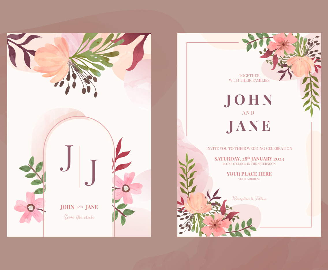 Watercolored Vintage Wedding Invitation