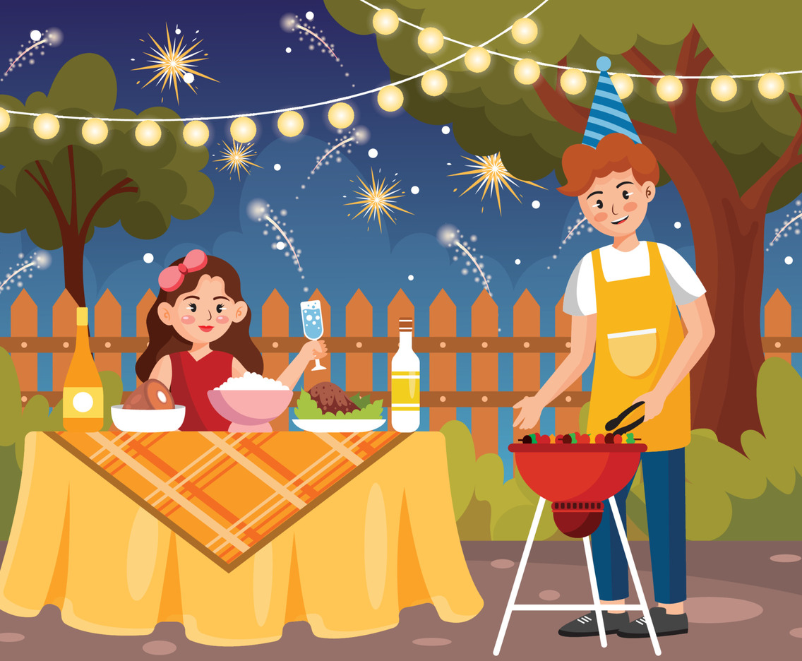 Couple BBQ Party at Night