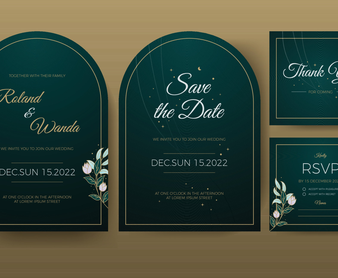 Luxury Wedding Invitation with Flower and Gold Color