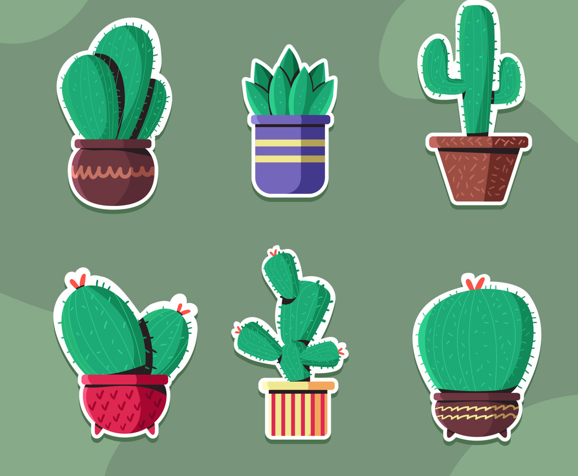 Cute Green Cactus Sticker Pack