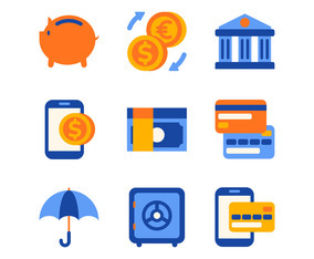 Banking Icons Set Vector Art & Graphics | freevector.com