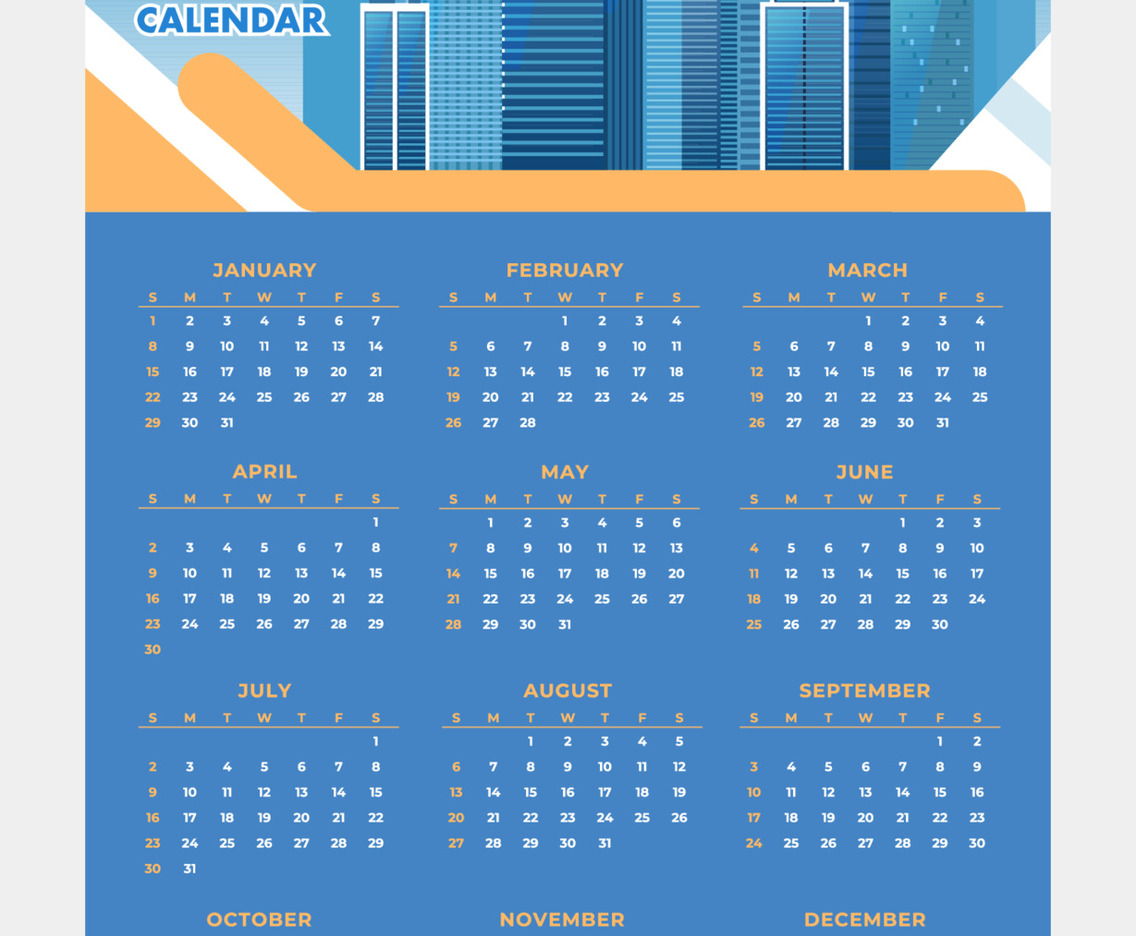 Cool 2023 Wall Calendar Template for Corporate Business with Skyscraper Background