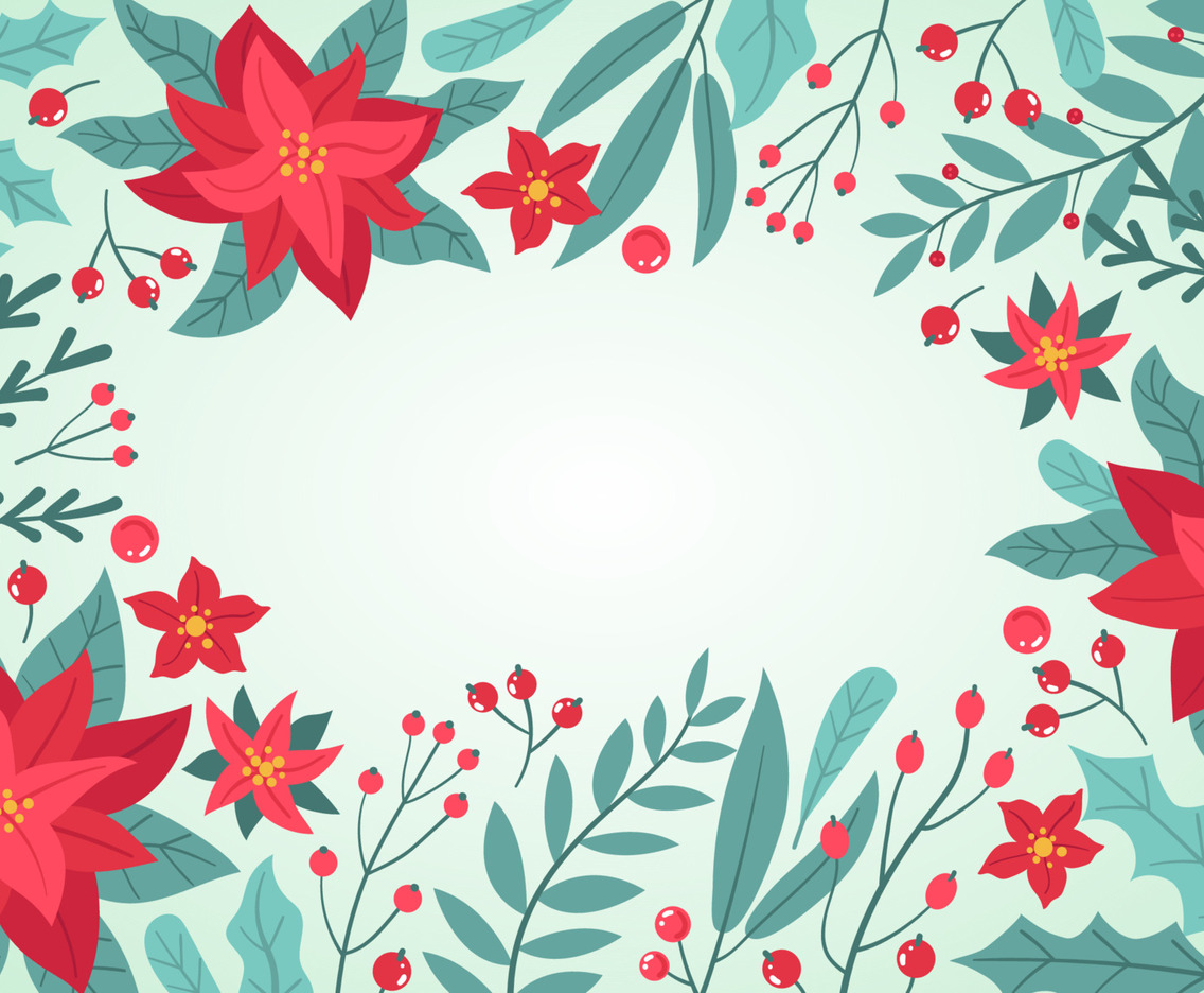 Poinsettias Flower and Leaf Floral Background