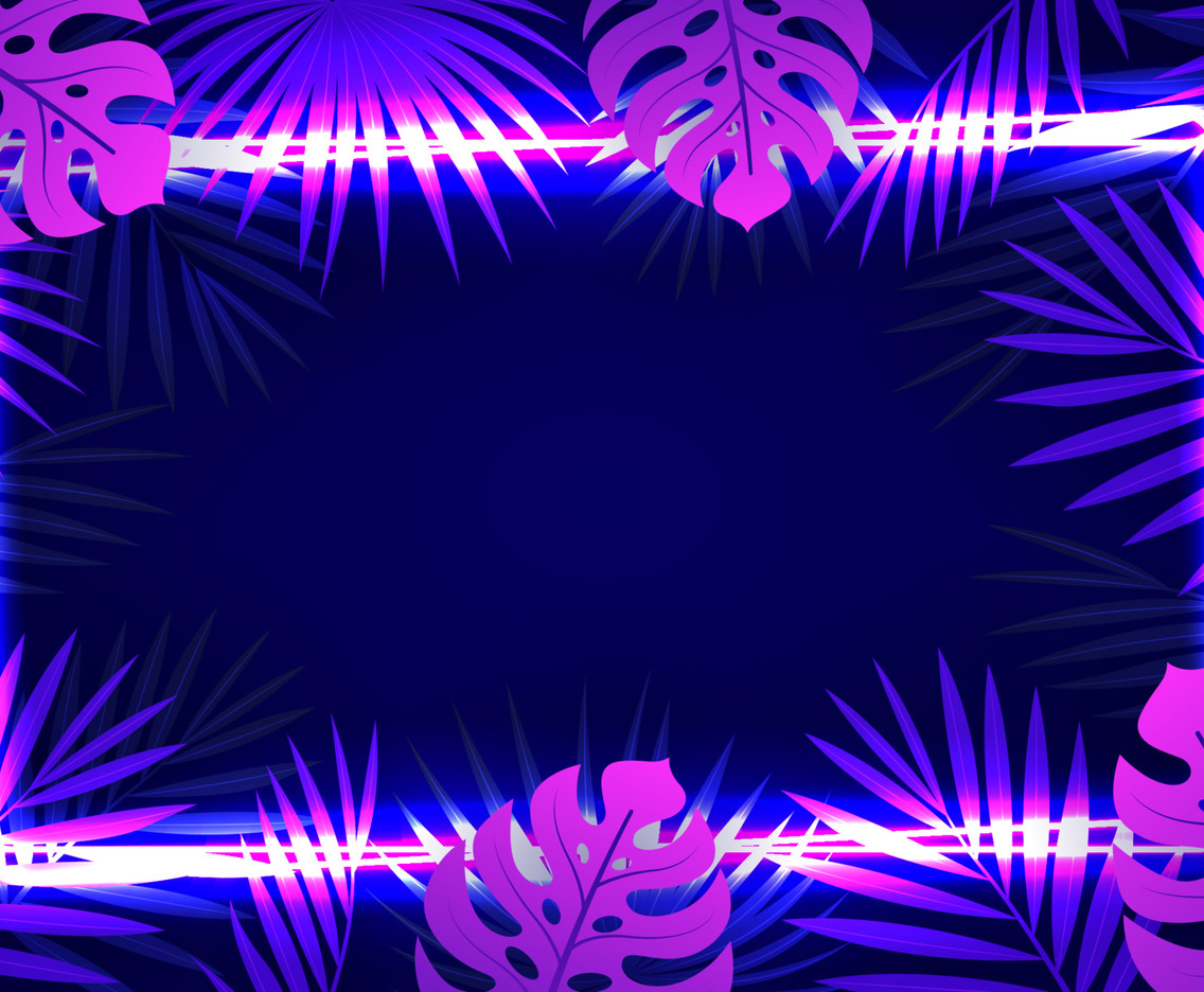 Leaves With Neon Lights Frame Background