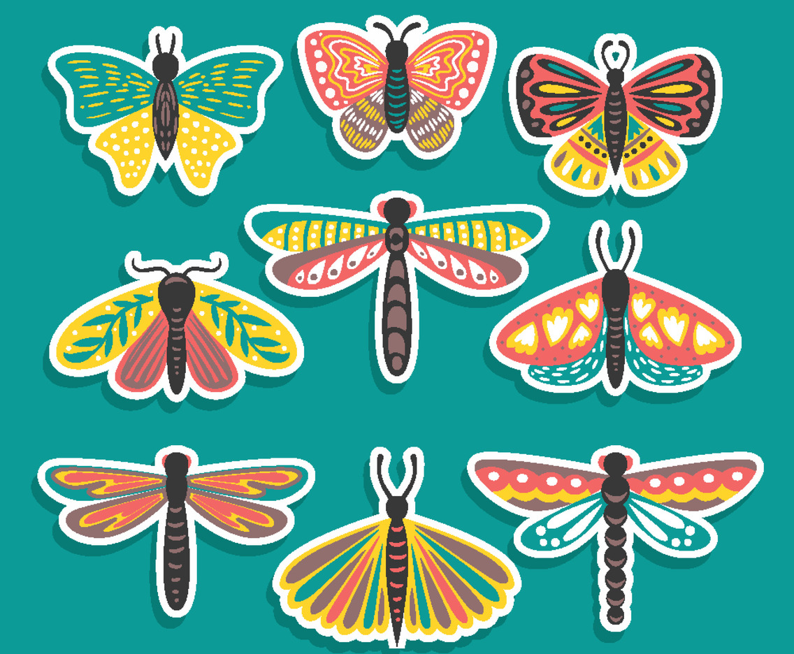 Handdrawn Butterfly and Dragonfly Animal Spring Sticker