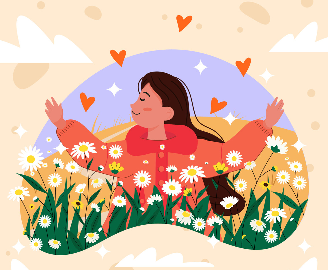 Happy Girl in Inner Peace Concept