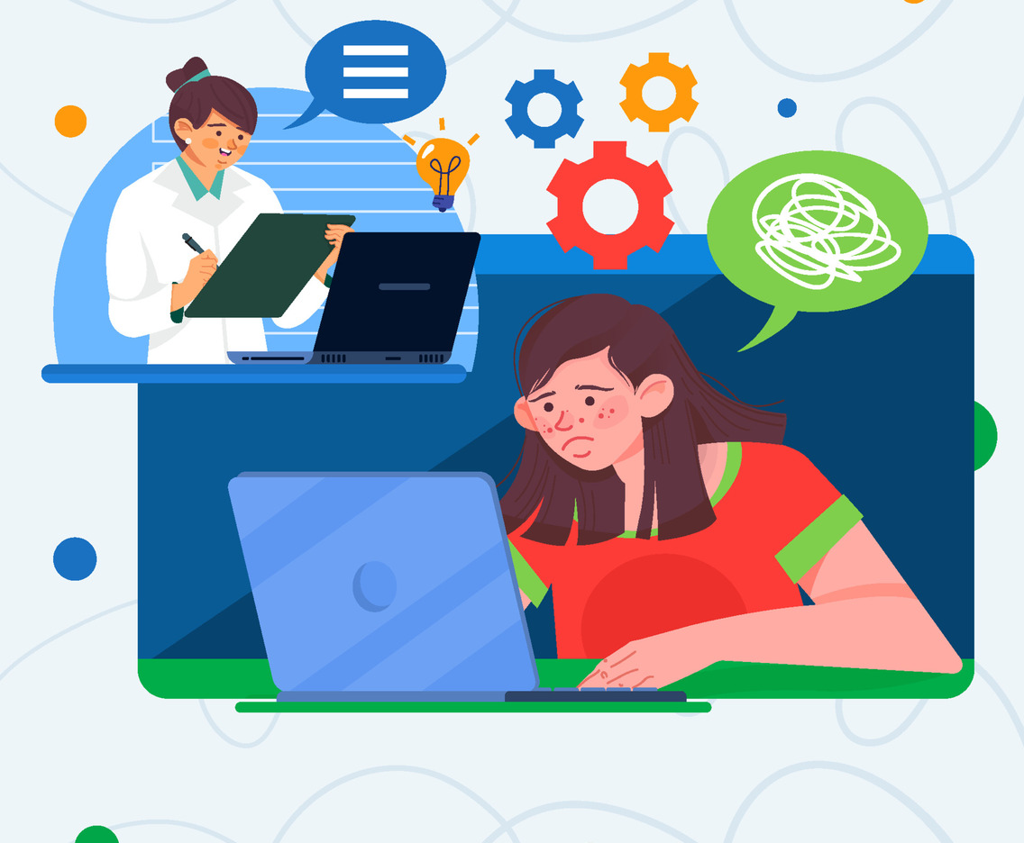 Young Woman Do Mental Health Online Conseling Concept