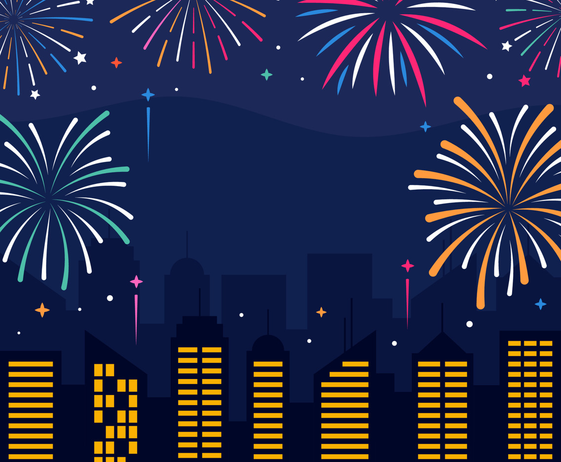 New Year Fireworks with Nature Scape Background