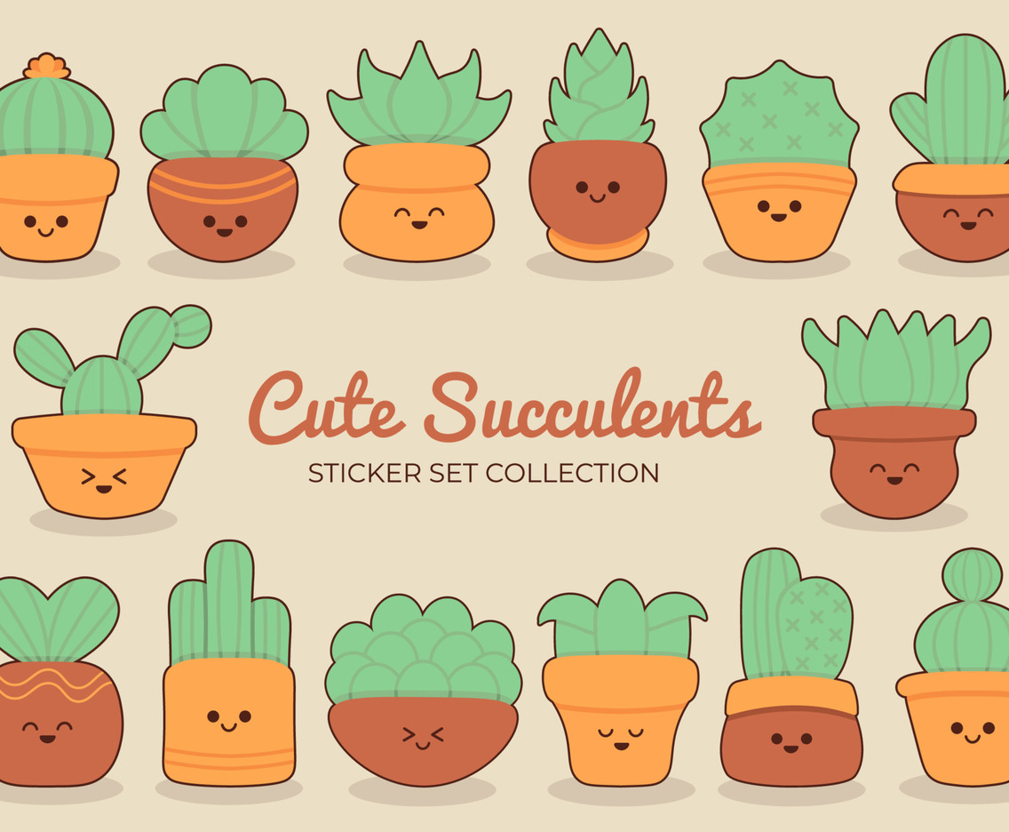 Cute Succulents and Cactus Sticker Set