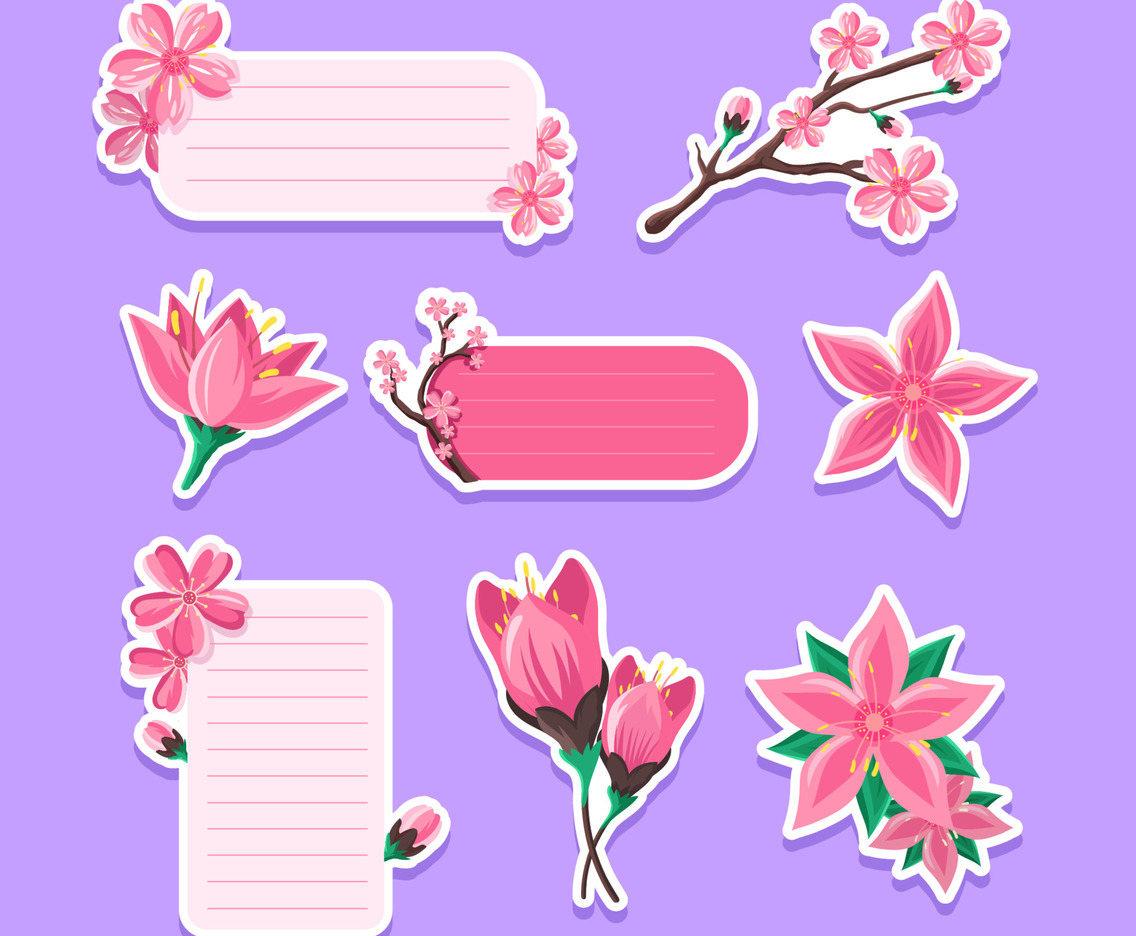 Lovely Peach Blossom Journal Sticker Templates