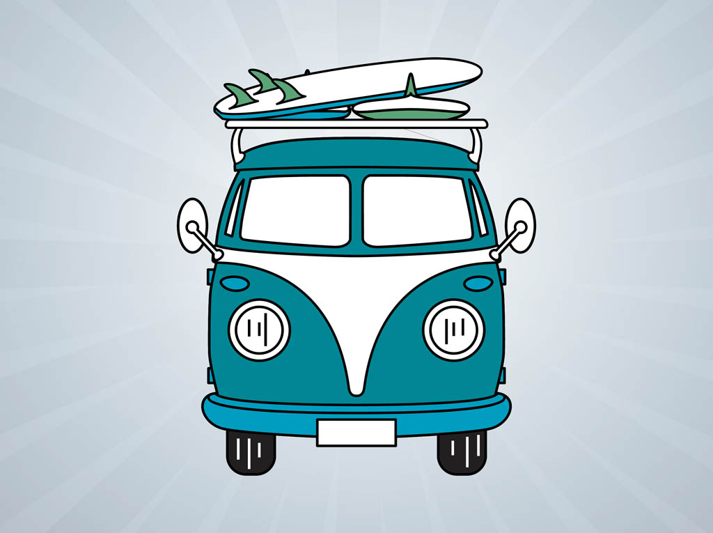 Cartoon vehicle vector with a vintage Volkswagen van or bus seen from the f...