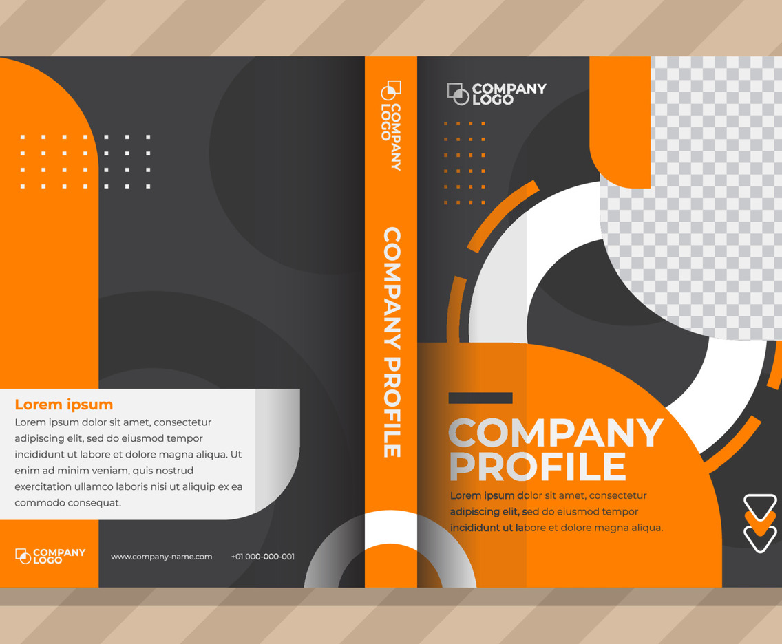 Company Profile Cover in Flat Black and Orange