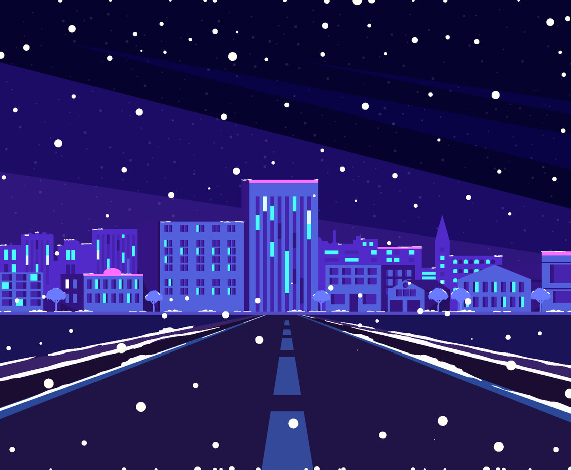 Night Winter Fall Road To City Concept