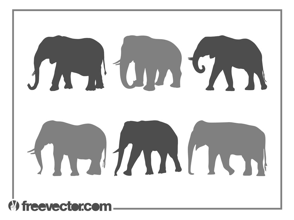 Elephants Silhouette Set