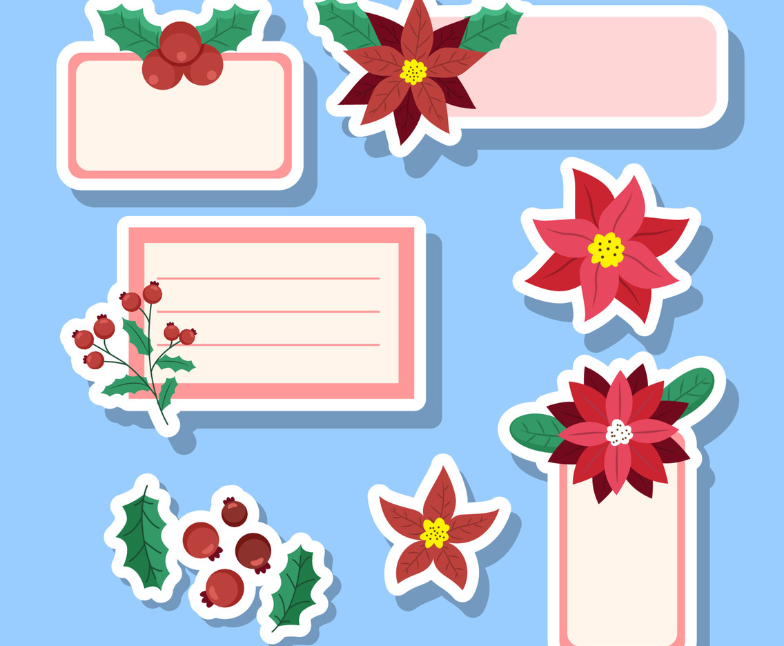 Journal Template Red Poinsettias Sticker Note