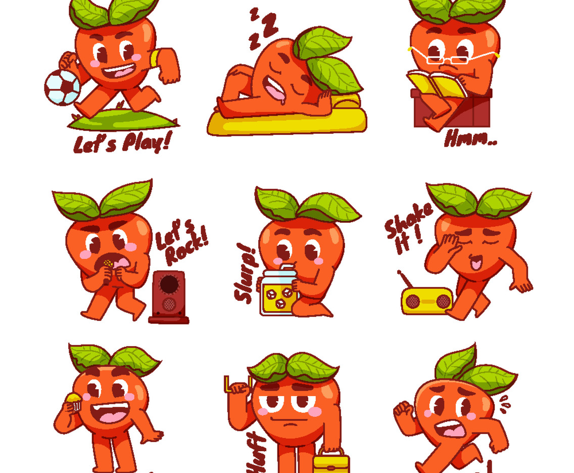 Action Chat Sticker Set with Cute Apple Character