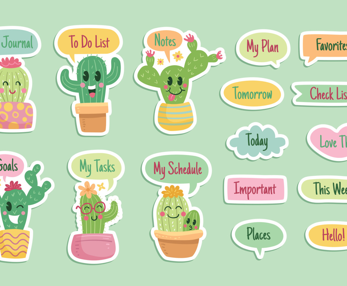 Journal Templates Cute Cactus Character Stickers