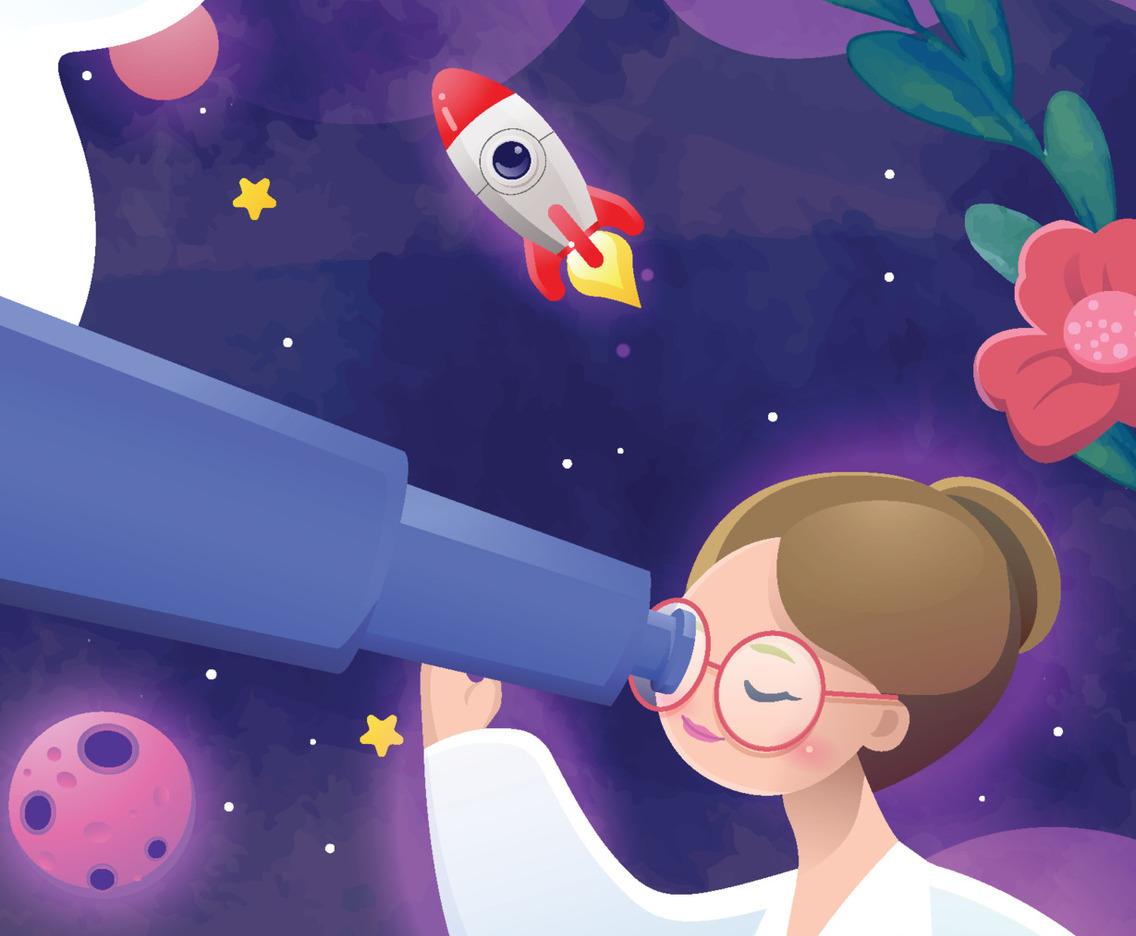 Astrophysics Woman With Her Telescope for International Day of Women and Girls in Science
