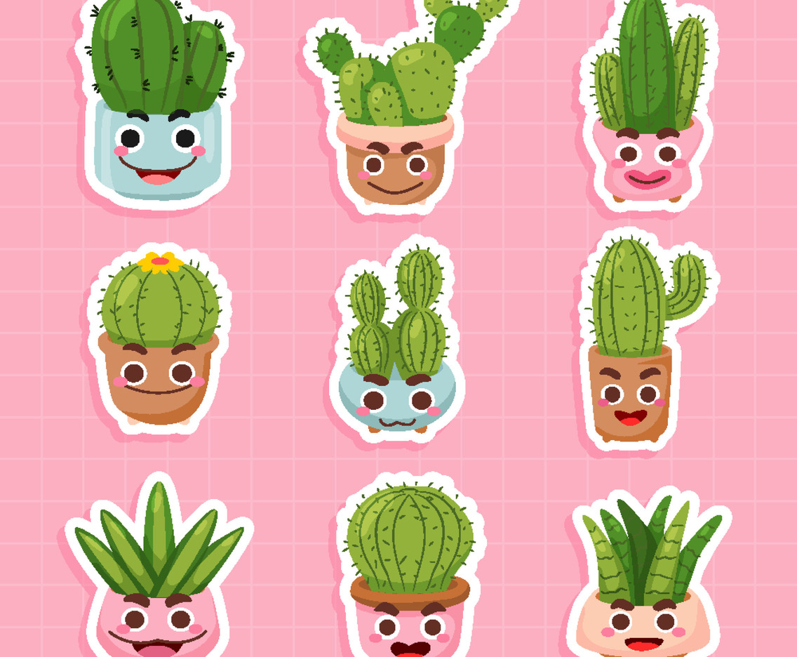 Cute Potted Cactus Sticker Collection