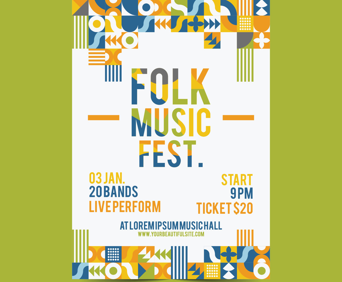 Flat Abstract Geometric Folk Music Festival Poster Template