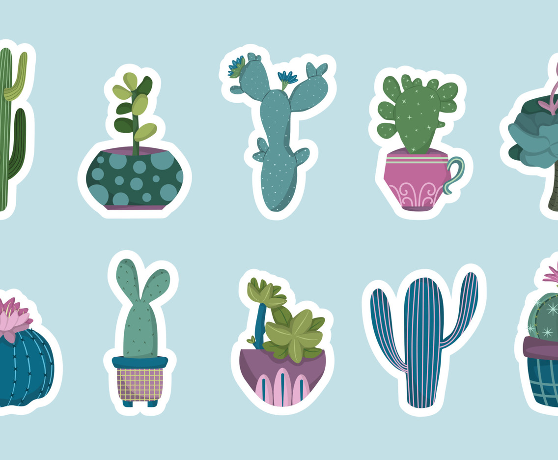 Blue and Tosca Cactus Journal Stickers Set