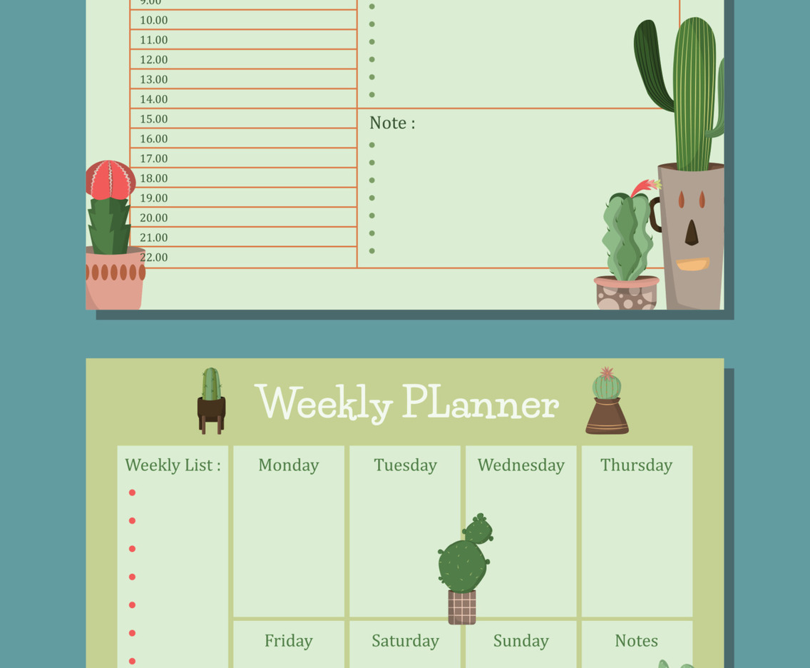 Cactus Theme Journal Planner Templates