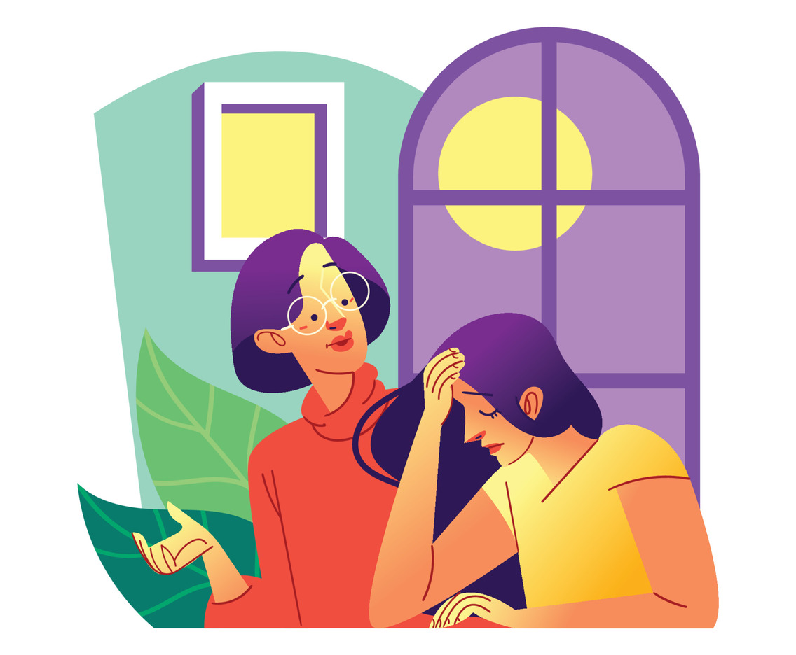 Stressed Woman Consultation with Her Mother
