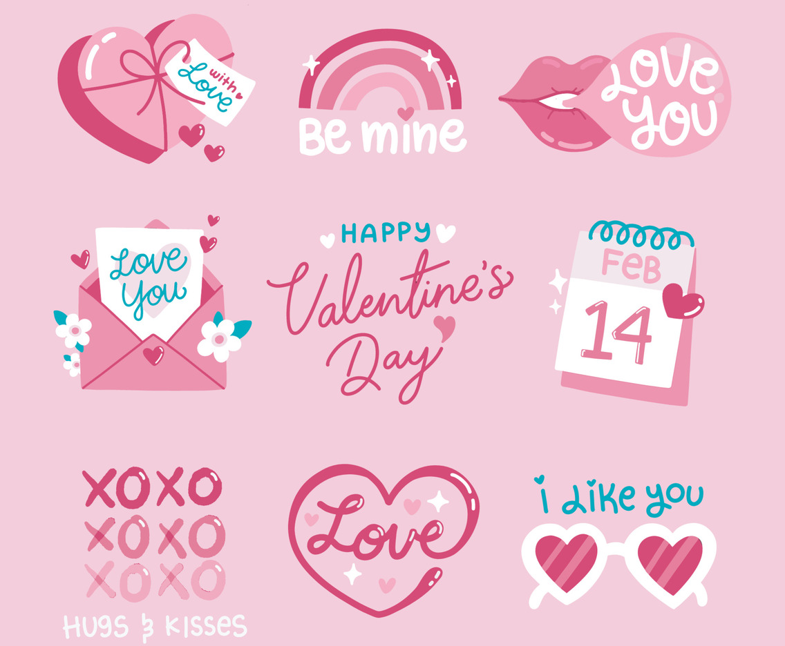 Pink Valentine Sticker Set