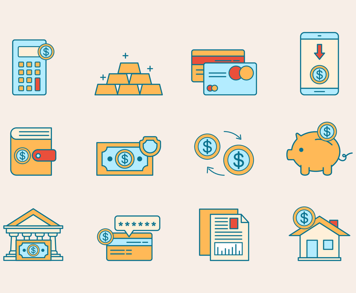 Banking Icon Collection with Flat Color Concept