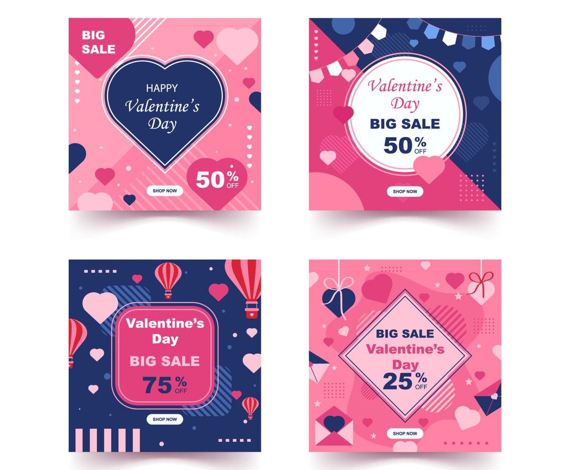 Valentine's Sale Social Media Post with Flat Color Concept