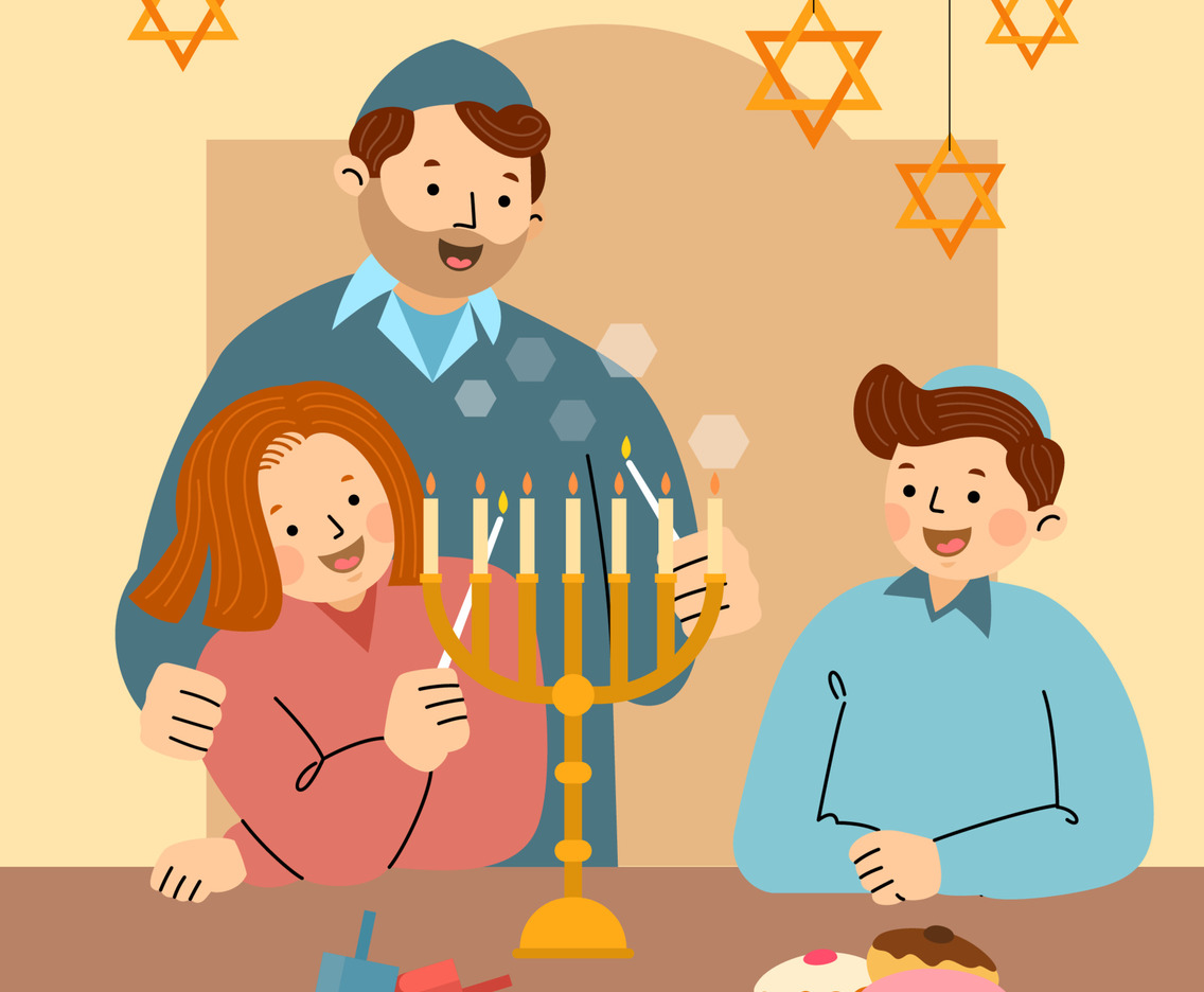 Family Celebrating Hanukkah